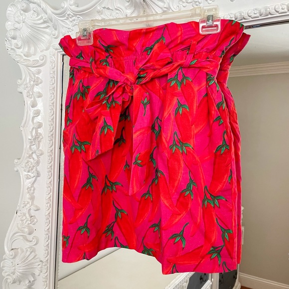 Farm Rio Red Chili Peppers Print Paperbag Dress Skirt - Picture 1 of 7